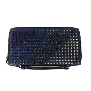 Christian Louboutin Panettone Wallet XL Navy Blue Red Zip Leather